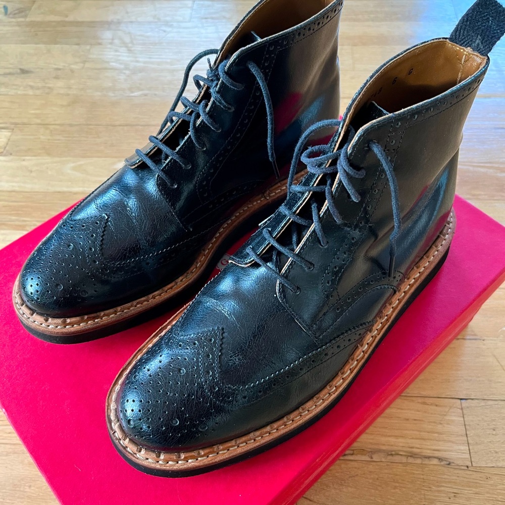 Grenson Sharp Brogue Boots with Wedge Sole